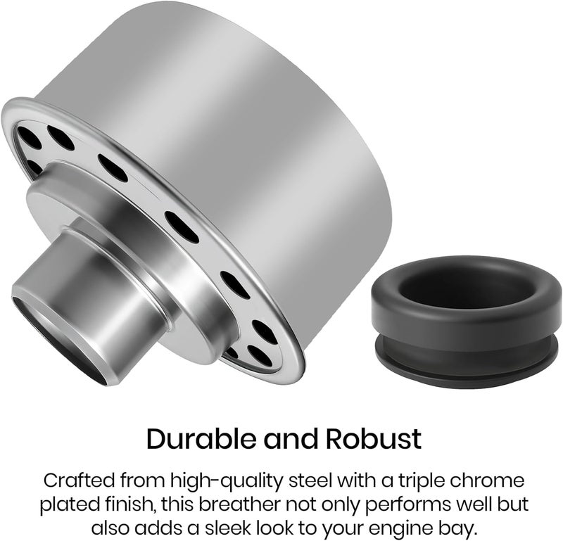 Calvana (2-Pack) Round Push-In Breather with 1” Tube for 1-1/4" Hole in Valve Cover, Includes Grommet, Compatible with Spectre 4276, Fits SBC, BBC, SBF, 327, 350, 302, 454, and 502 - Image 3